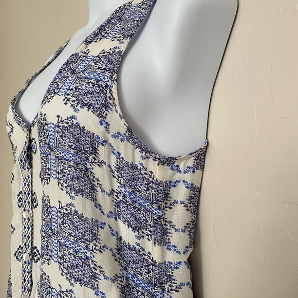 Lucky Brand Geo Tie Top Blouse Tank Size M - Navy Blue and White - Picture 5 of 8